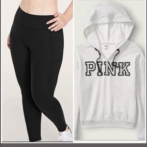 Victoria Secret Pullover  Relaxed Fit New 1/4 Zip  Grey fleece Long Legging XL